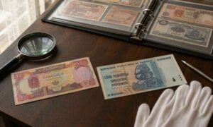 Iraqi dinar and Zimbabwe 100 trillion dollar notes compared for collectors