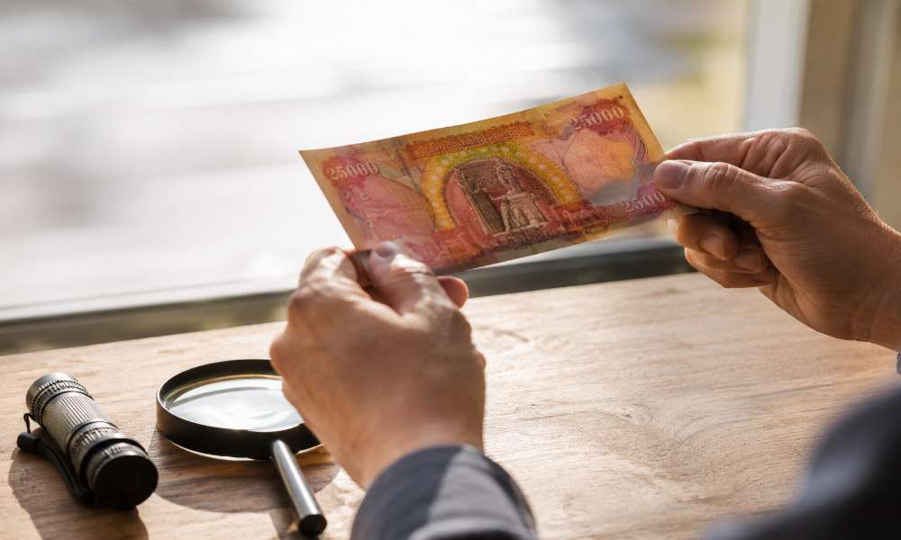 Checking an Iraqi dinar banknote for security features before you buy Iraqi dinar online